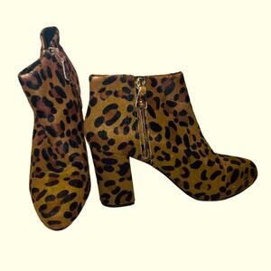 Topshop Women's Leopard Pony Hide Booties Size 7.5